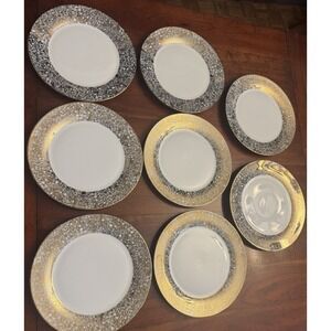 Set of 8 Ciroa Luxe Gold 10‎ 3/4 Dinner Plates C9AC9A18